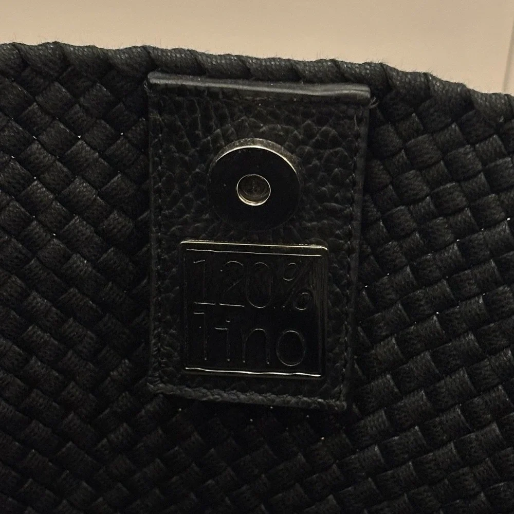 NWOT 120% Lino Italian Black Woven Handbag Mini Tote Logo Tassel